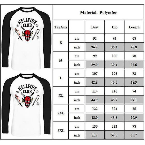 Dame Herr Stranger Things Hellfire Club T-shirt Langærmede Toppe-FS- S