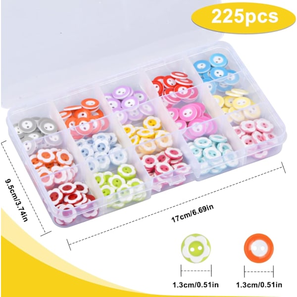 225 stykker runde knapper, 12 mm barnesykknapper, runde sykknapper, fargerike sykknapper C-FS3-