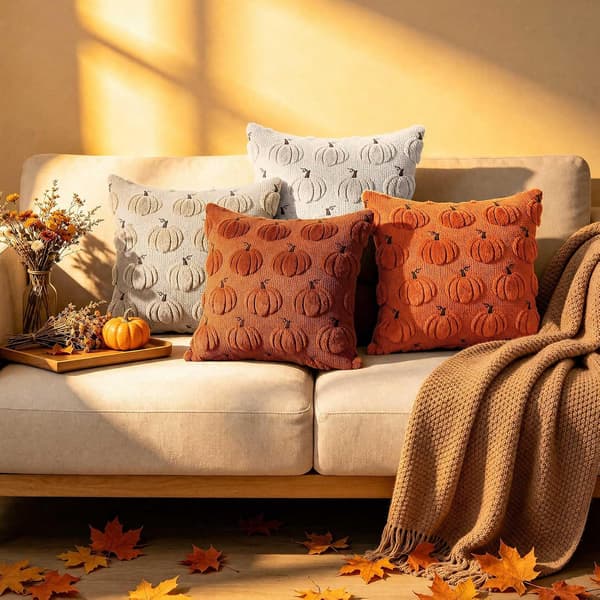 Pudebetræk sæt 2 stk. 45x45cm efterår, græskar pyntepude til Halloween Thanksgiving, indendørs udendørs have sofa stue efterårsindretning
