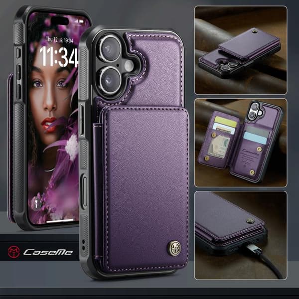 iPhone 17 Cover med kortlomme og RFID-beskyttelse Purpur