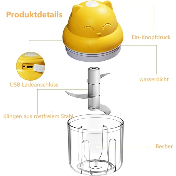 Elektrisk miniköksmaskin - Lökhackare sladdlös bärbar enknappsoperation enkel rengöring multihackare vitlök chili grönsak kött nöthackare