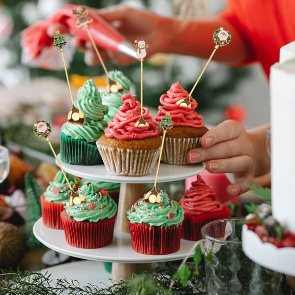 Julkaffeskedar, 4 Silver Dessert- och Teskedar med Julgran, Rådjur, Snögubbe och Tomteberlocker för Dessert, Te, Soppa, Presentask-FS-