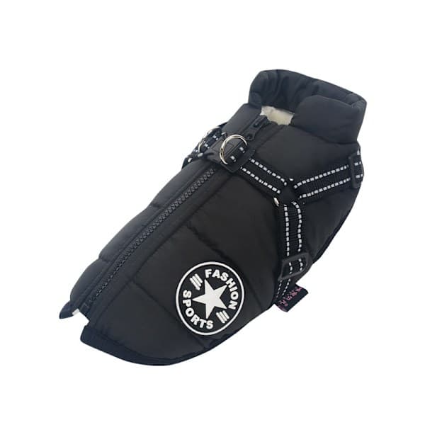 Warm Waterproof Jacket with Harness for Dog Winter Comfortable Cotton Clothes Padded Vest for Small and Medium Dogs Black Black