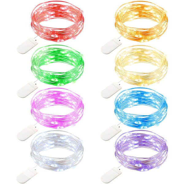 8 pak 2,2 m 20 LED batteridrevne fe-lyskæder mini kobber