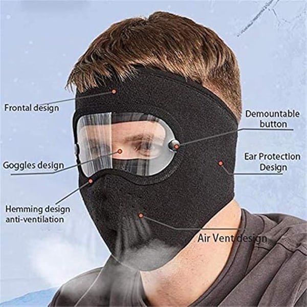 Helface Hjelmhette, Varm Vintermaske, Polar Fleece Ridesikker HD-briller Ansiktsbeskyttelse Munnbeskyttelse, Vinrød