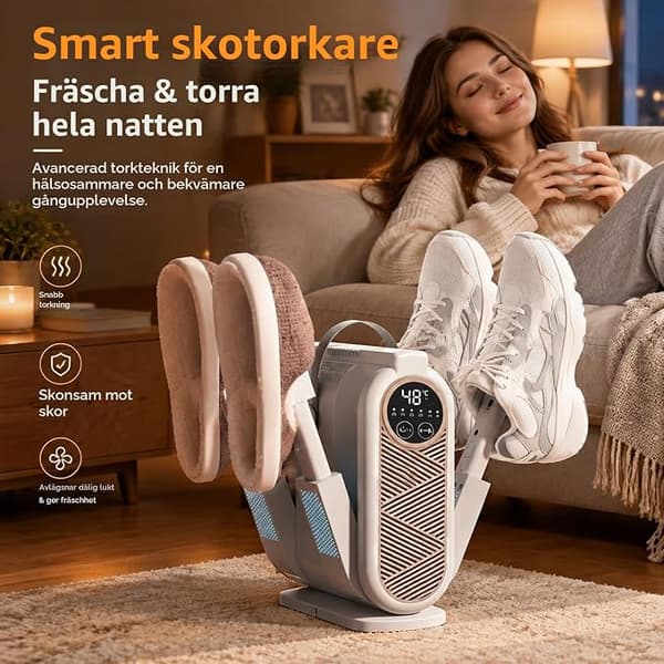 Elektrisk skotørker for 2 par med timer, antibakteriell og 360-graders tørking [Energiklasse A]