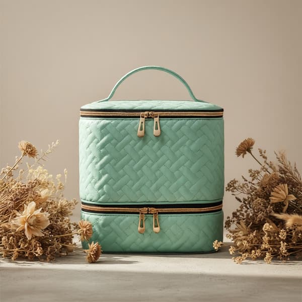 Dobbelt-rummet Quiltet Makeup Organizer Taske med Lynlåslukning Not provided Green Stripes