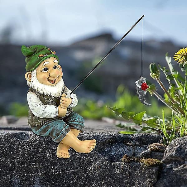 1 stk. havetomtestatue, harpiks fisker dværgstatue - plæne havetomte-FS-