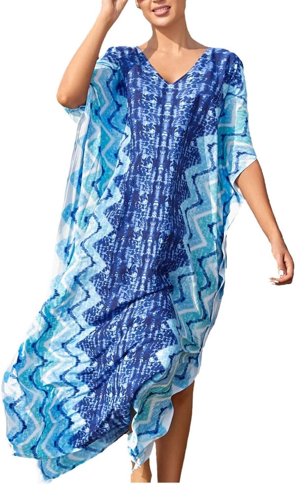 Tryckt kaftan maxi strandklänning för kvinnor, en storlek