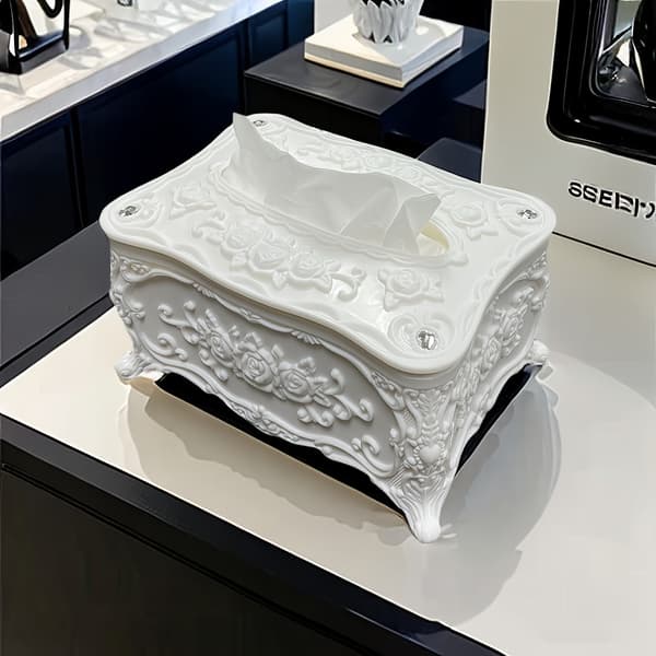 Tygboxhållare i plast Retro dekorativt överdrag för hemkök sovrum White