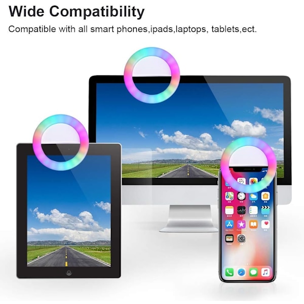 RGB LED Udfyldningslys Selfie Ring Clip, Justerbar Lysstyrke mere