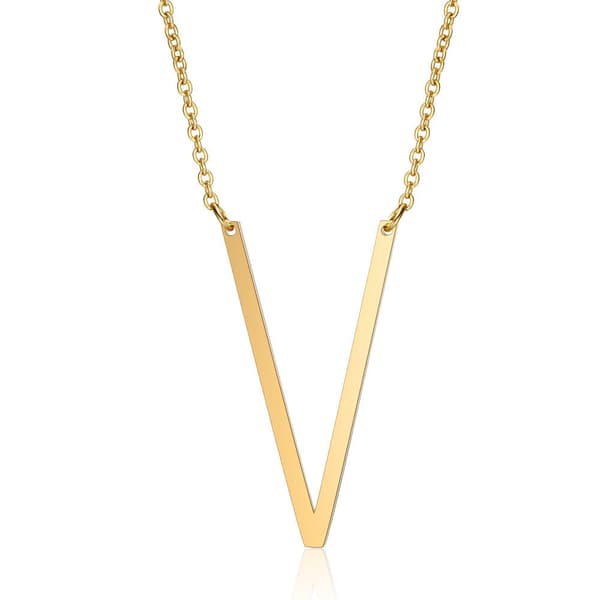 Halskjede for kvinner, med sideblokkformet initial, engelsk bokstavhalskjede i rustfritt stål, gull, V