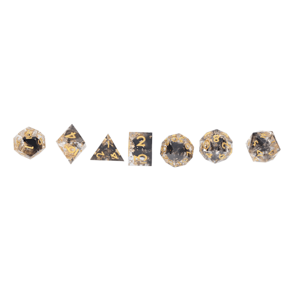7 st Polyhedral Resin Tärningsset Tydliga Siffror Rollspel Utsökt Samlarobjekt Present till Familj Vänner Svart+Guld