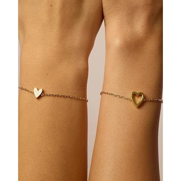 1 sæt hjerteformede charme armbånd i guldplettering til kvinder | Justerbart kærligheds- og venskabsarmbånd