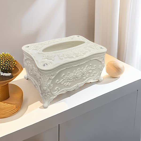 Tygboxhållare i plast Retro dekorativt överdrag för hemkök sovrum White
