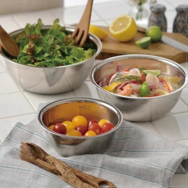 Sett med 5 blandeboller i rustfritt stål - Ikke-stablebare vispeboller for salat og baking-FS-