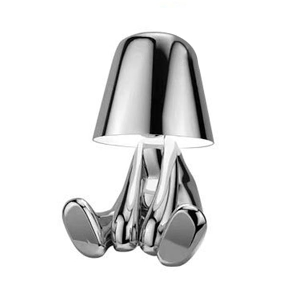 LED-touch-bordlampe i nordisk stil - Varmt lys - Liten gyllen mann - Nattlampe - Studieværelse - Skrivebordslampe - Sengesidelampe - Sittende stil 8062 Sitting Style 8062 Silver