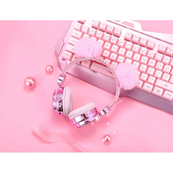 Trådlösa, LED-belysta färgskiftande Bluetooth-hörlurar för flickor med M-FS3- Pink