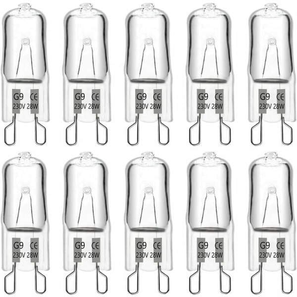 G9 halogenpære 28W 230V, 370LM 2700K varmhvit dimbar, G9 kapselpærer, for lysekroner, landskapslys, vegglamper, skapbelysning, 10-pakning