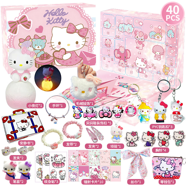 Julkalender Blind Box Set DIY Avkoppling och Avlastning Leksaker 24-dagars Nedräkning Presentask Hello Kitty