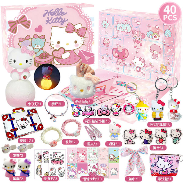 Julkalender med DIY-avslappningsleksaker för avkoppling och ventilering 24-dagars nedräkningspresentask-FS1- Hello Kitty