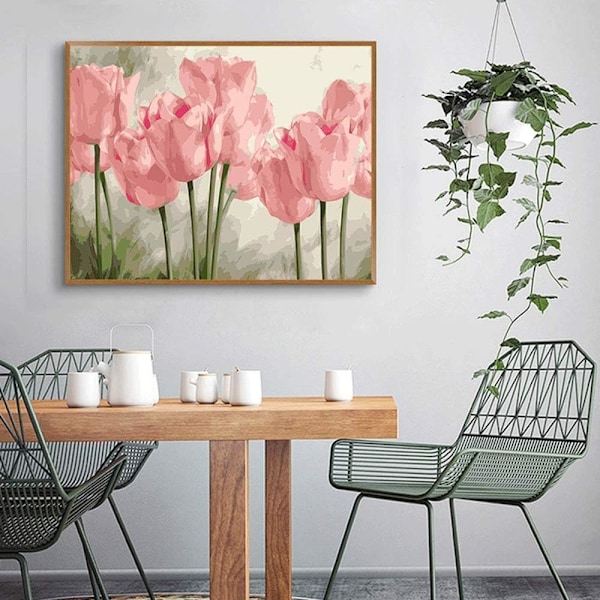 Måla efter nummer för vuxna 40x50 cm Rosa tulpaner 1454