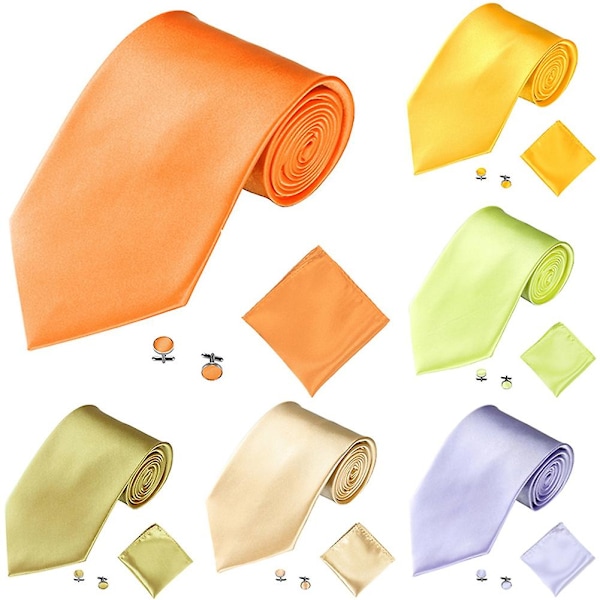 Herrkostym Slips Näsduk Manschettknappar Set Enfärgad Smokingkostym-FS1- Orange