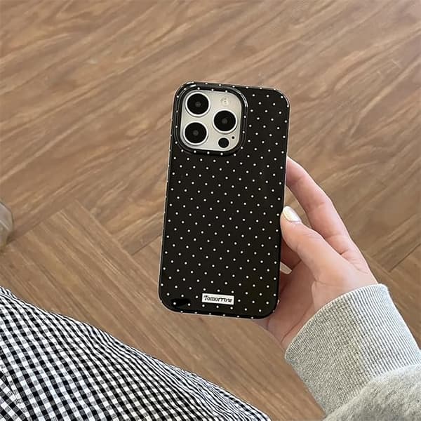 inewateri Compatible with iPhone 15 Case, Cute Fashion Dotted Design, Soft TPU Slim Protective Case Black