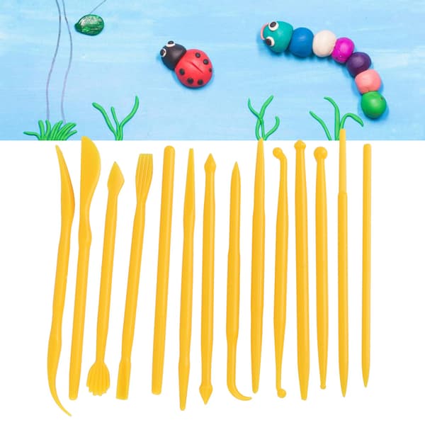 14-delt polymerskulptursæt i ler, gul - DIY-keramikformere og modelleringsværktøjer