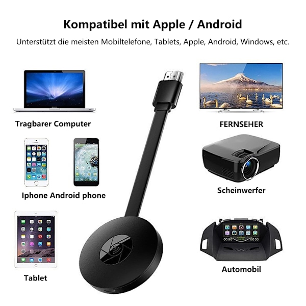 Miracast Dongle, Trådløs HDMI Dongle Streaming, Trådløs Display Receiver, Cast til iPhone/iPad/Android/iOS/Windows/Mac Laptop, PC til TV