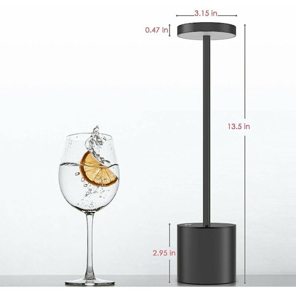 (Svart) Trådløs skrivebordslampe, USB-ladbare metall LED Mach 6000