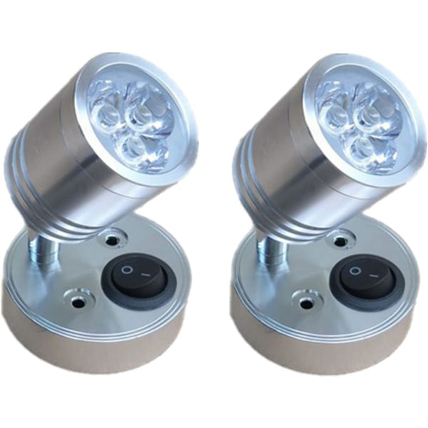 Stycken 12V LED Spot Läslampa Vägg Sänglampa Justerbar strömbrytare Husbil e Cylindrisk Flexibel interiörbelysning för båthusbil (silver)