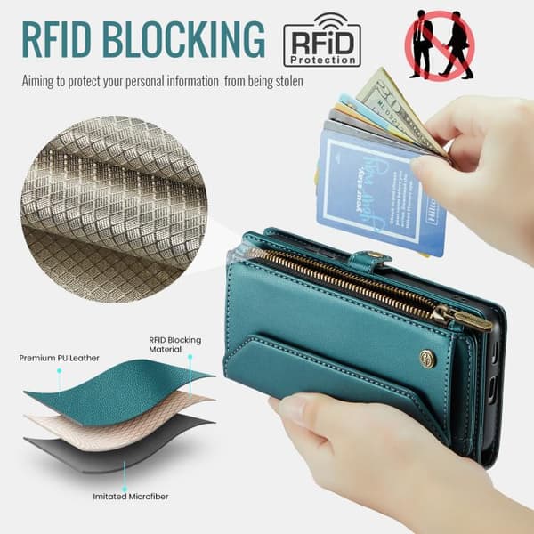 Samsung Galaxy S26 5G Case with Card Slot, Zipper Wallet, RFID Protective Leather Blå