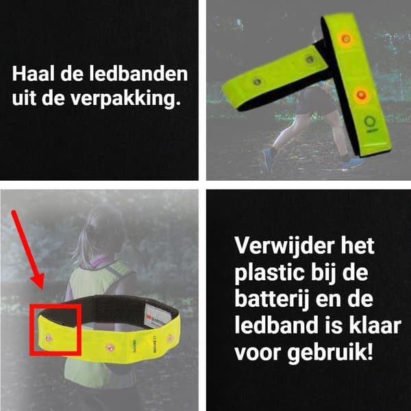 4-pakning vanntette lysende LED-sikkerhetsbånd – gul/rød, for arm/ben, blinkende