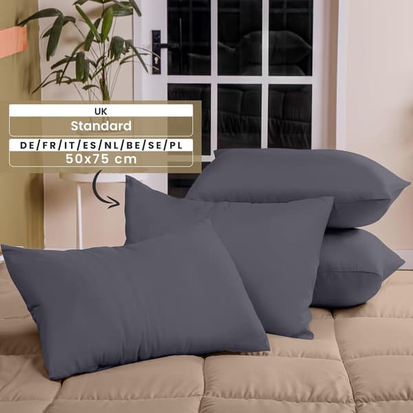 Pillowcase 4-pack - Standard size 50x75 cm - 100% brushed microfiber pillowcases with envelope closure - Wrinkle, fade and stain resistant pillowcases Gray