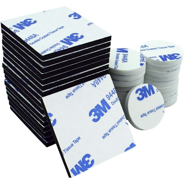 Dobbeltsidede skumpuder, 50 stk. dobbeltsidet skumtape stærk monteringstape, firkantet og rund, hvid & sort-FS4-