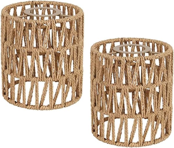 2x Boho Rattan Lampshade Hanging Lamp Floor Lamp Paper Lampshade-FS-