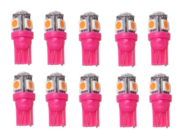 T10 w5w rosa LED-lampor med 5 st 5050SMD-chip, 12V DC, 10-pack.