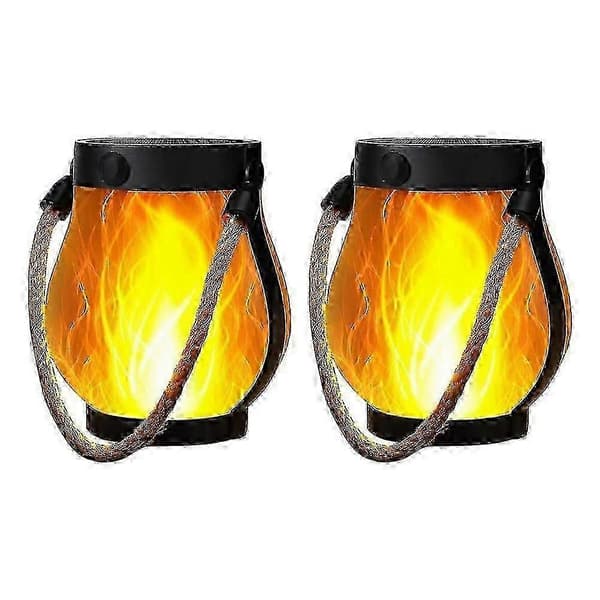 Solar Lanterns Flickering Flame Garden Lights with Dual Charging USB Solar Outdoor Waterproof Hanging