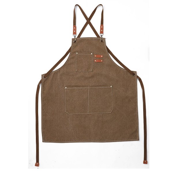 Herrkök Förkläde (Brun) - Canvas Förkläde med 3 Fickor, Vattentätt & Justerbart - Grillning, Restaurang, Trädgård, Snickare, 78 * 68cm A