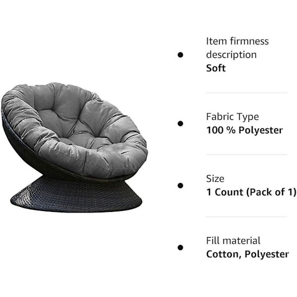 Tuolin tyyny, pyöreä riippuva muna riippumatto tuolin tyynyt nauhoilla tikattu design keinutuolin tyynyt sisä- ja ulkokäyttöön harmaa 130cm (51 tuumaa)【HY】-XF10-