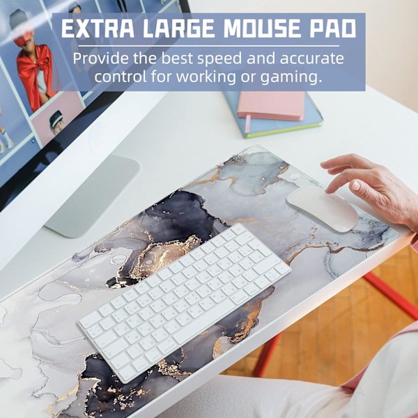 Förlängt gaming-musmatta, halkfri marmorbordsmatta, fullt skrivbord