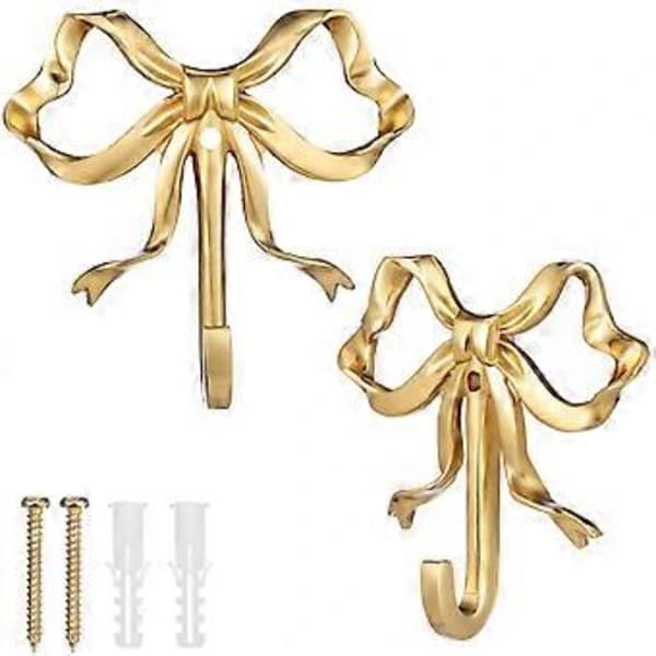 2 Pcs Bow-Shaped Wall Hooks Metal Hanging Hooks Towel Hooks Coat Hooks Bag Hooks Bow Wall Decorations【PL】-FS-