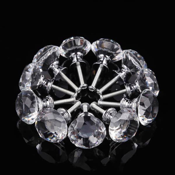 12 Pcs 30mm Diamond Shaped Crystal Glass Cabinet Knobs with Screws, Drawer Knobs for Kitchen, Dresser, Door, Cupboard