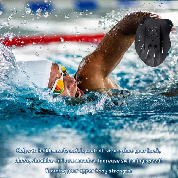 1 Pair Swimming Hand Paddles Swim Paddles with Adjustable Straps Strength Training Aid Pool Training Equipment Accessories BIack
