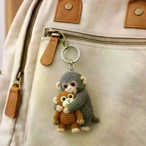 Crochet Punch Monkey Keychain, Emotional Support Punch Monkey Keychain, for Backpack Purse Keys-FS- 3pcs