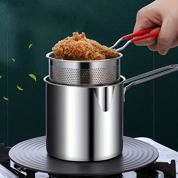 Frituregryde i rustfrit stål med filterrist til hjemmelavet mad Frying Pan + Ba Silver