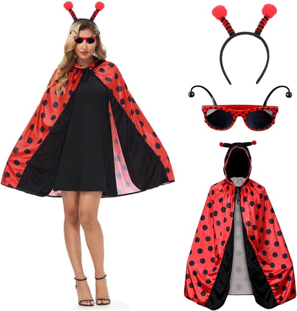 Ladybug kostume dame, ladybug kostume kappe, ladybug kappe med hætte, karneval damer kappe ladybug kappe kostume til voksne, karneval, temafest-FS-