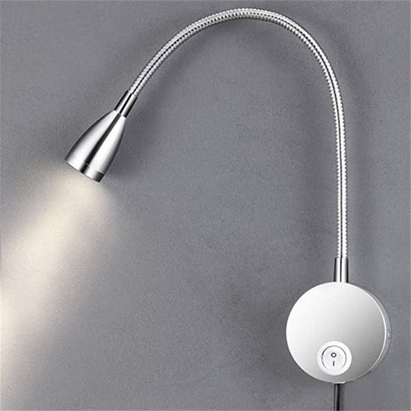 Adjustable Reading Lamp, Wall-Mounted LED Bedside Lamp with Flexible Aluminum Gooseneck, Focused Warm Soft Light, Touch Switch, Stepless Dimmer-FS-