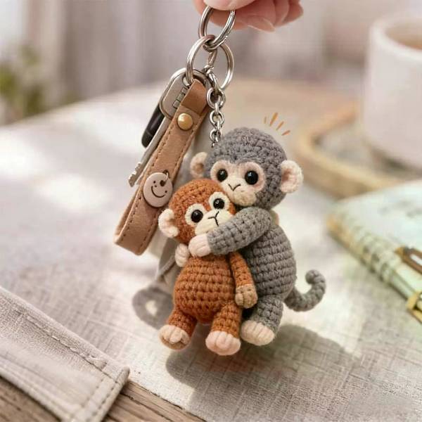 Crochet Punch Monkey Keychain, Emotional Support Punch Monkey Keychain, for Backpack Purse Keys-FS- 1pcs